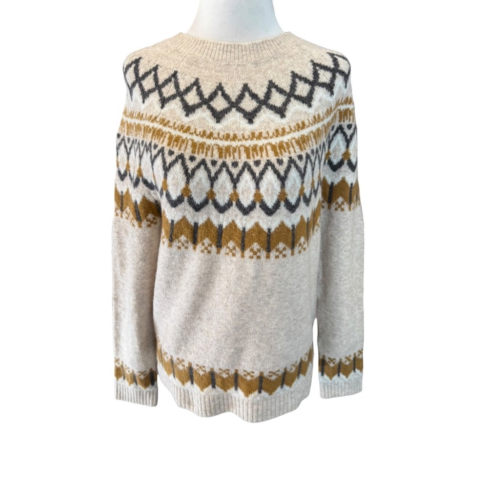 DKNY Jeans Womens Fair Isle Crewneck Sweater Cort Htr Combo XS DJ4R0395